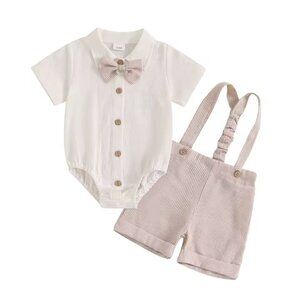 Beige Boy outfit Beige Boy First Birthday Outfit Clothes Suspenders